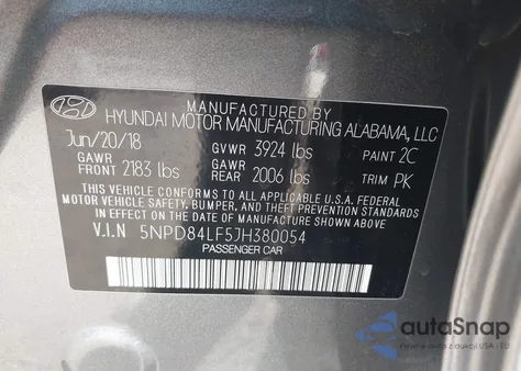 2018 Hyundai Elantra Sel z USA, uszkodzony, nr VIN 5NPD84LF5JH380054